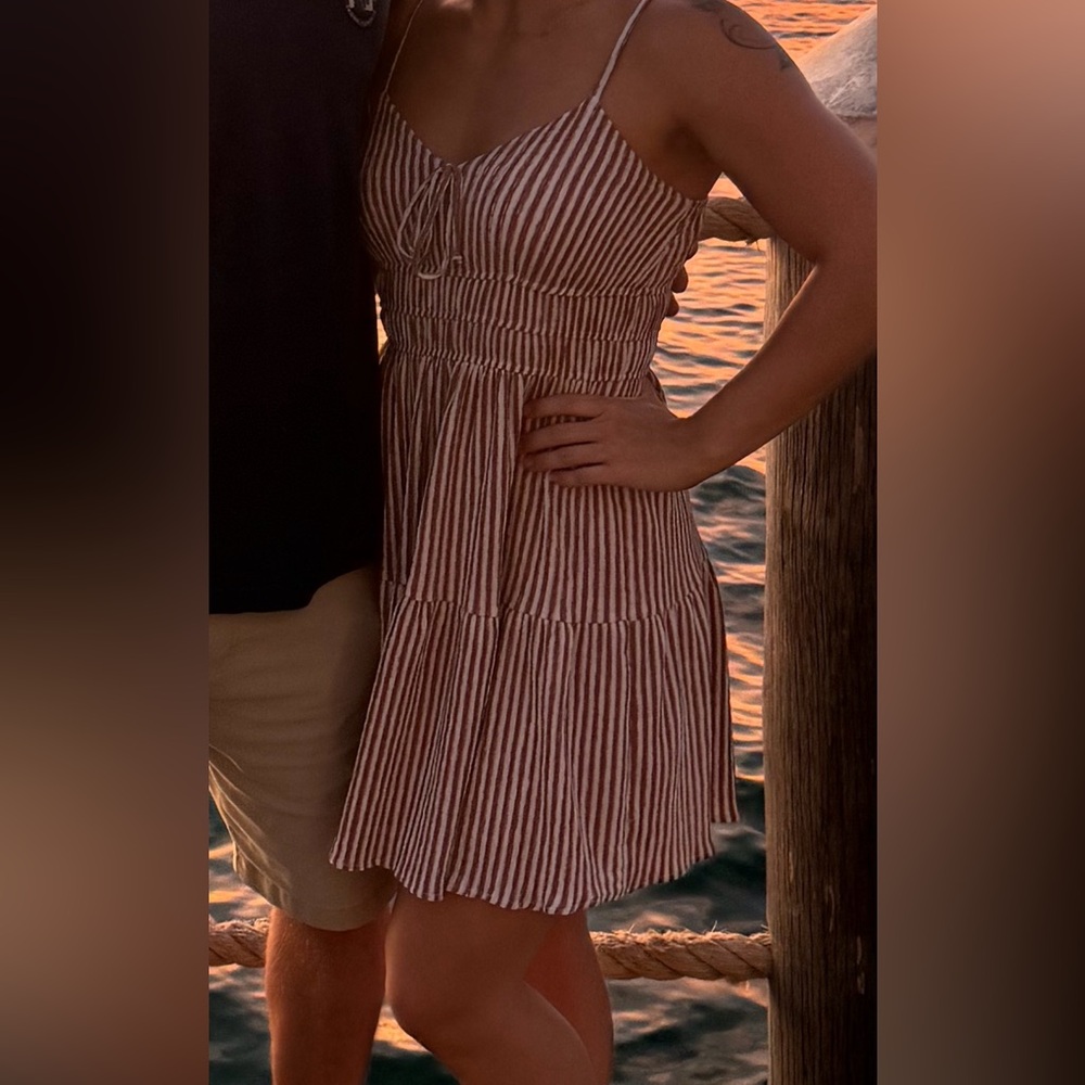 Rewind Brown and White Striped Mini Dress